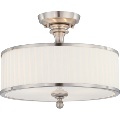 Nuvo Lighting 60/4737  Candice - 3 Light Semi Flush Fixture with Pleated White Shade in Brushed Nickel Finish